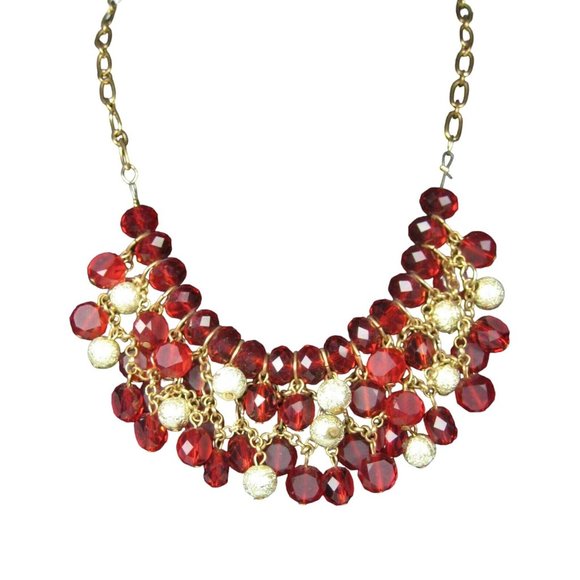 Necklace Womens Strand 21 In Charm Beaded Retro Bohemian Goldtone Bib Cluster - Picture 1 of 4